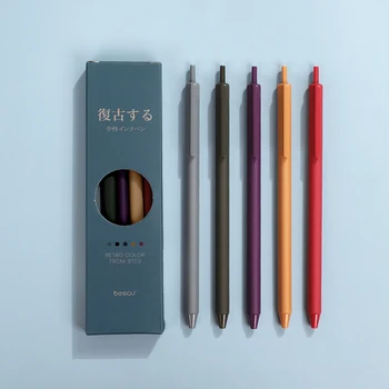 

5pcs/set 0.5mm Retro Dark Color Gel Pen Set Creative Triangular Body Ballpoint Gel Pen Gifts Back To School Stationery Supplies