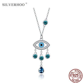

SILVERHOO 925 Sterling Silver Necklaces For Women Evil Eye Water Drop Pendant Necklace Romantic Anniversary Gift For Girlfriend