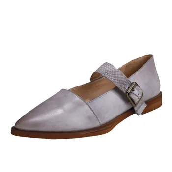 

YourSeason Women Genuine Leather Flats 2020 Spring Fall Shallow Casual Retro Concise Ladies Buckle Strap Party Shoes Pointed Toe