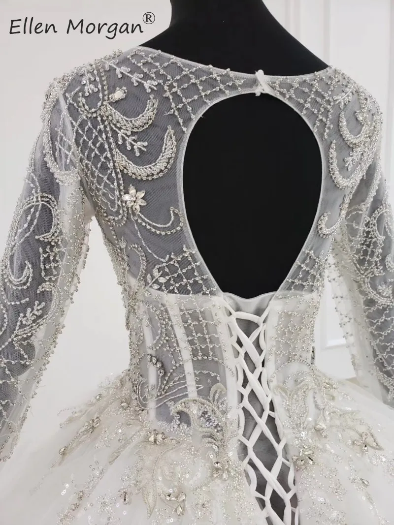 Vestidos De Novia, бальные платья принцессы цвета слоновой кости для невесты, длинные рукава, вырез лодочкой, бисер, тюль, настоящие фотографии, свадебные платья