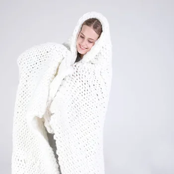 

100X120cm Handmade Chunky Knitted Blanket Thick Wool Bulky Knitting Large Soft Warm Winter Bed Sofa Plane Blanket for bed