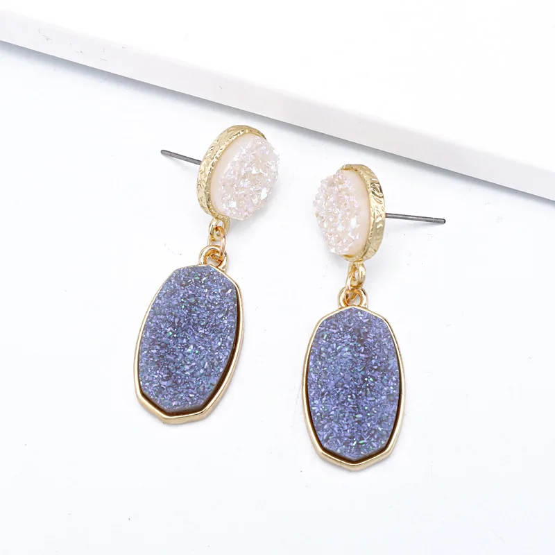 Шестигранные красочные Druzy Drusy Серьги Мини из смолы модные ювелирные изделия от