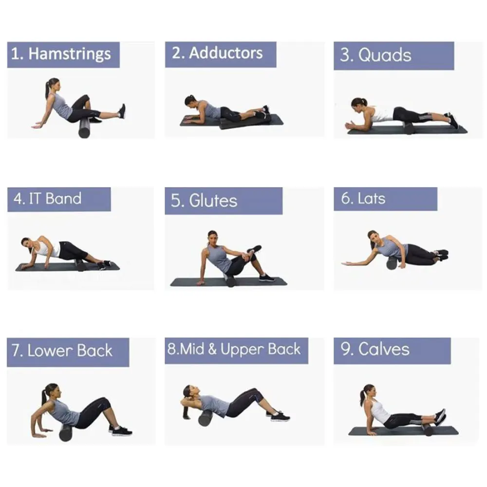 5pc Pilates Foam Roller Black Yoga Massage Foam Roller Fitness Ball Set Massage Muscle Release Exercises Equipment for Women/Men