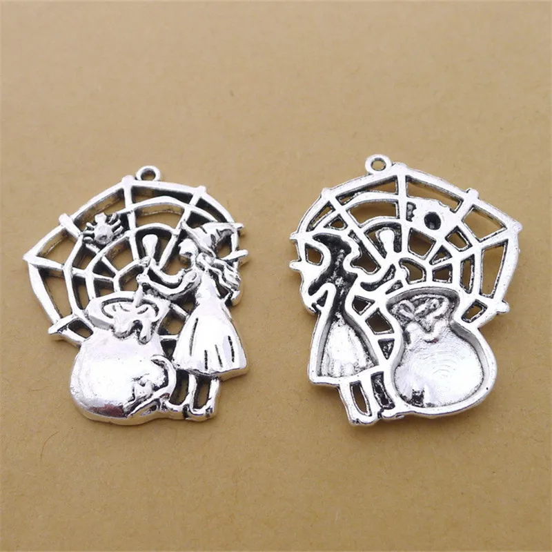 

15Pcs/lot Antique Silver Witch Charms 41x33MM Metal Spider Web Charms for Hand Made Jewelry