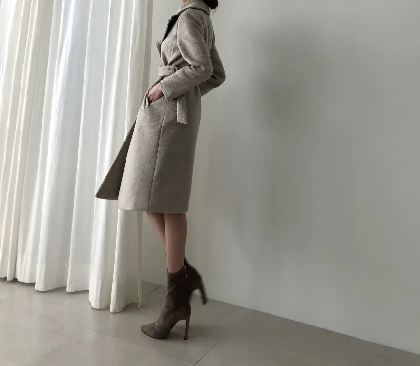 Зимнее женское пальто, новое шерстяное Casaco Feminino, Модное Длинное клетчатое пальто с поясом, офисное Женское пальто, манто Femme Hiver