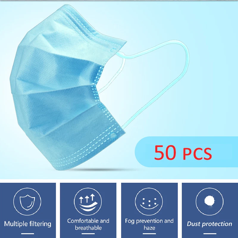 

3-Ply Disposable Mask Soft Breathable Hygiene Mask Safely Mouth Face Masks Respirator Dust Haze Filter for Adult