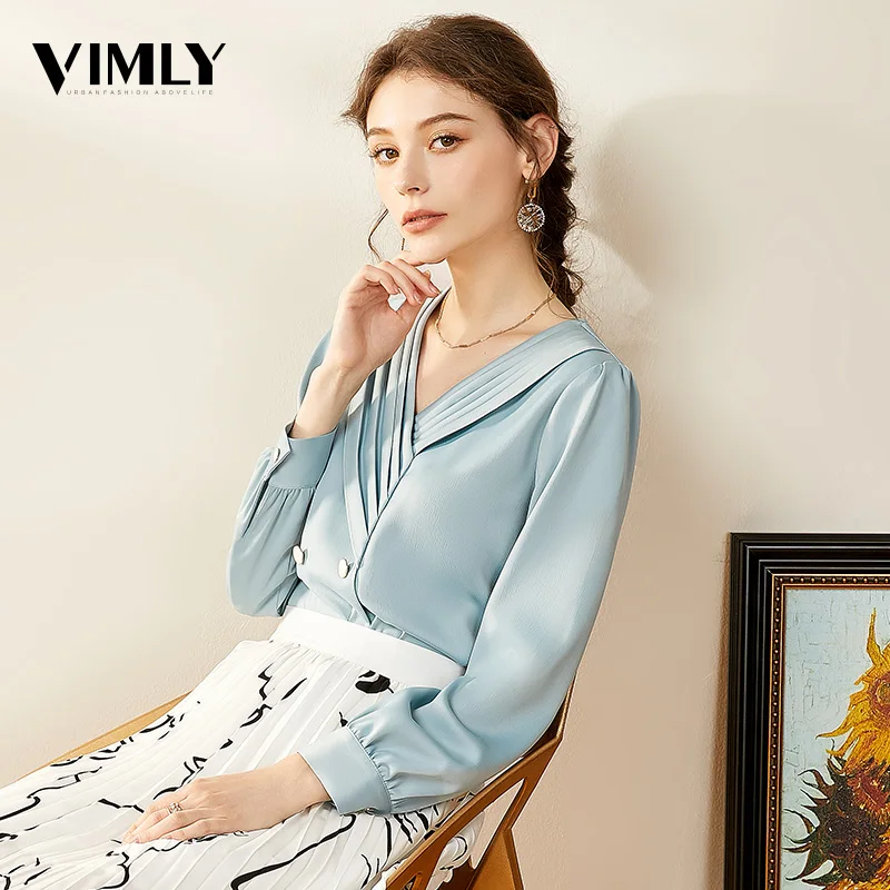 Vimly элегантная женская шифоновая блузка рубашки для офиса женские синие блузы с