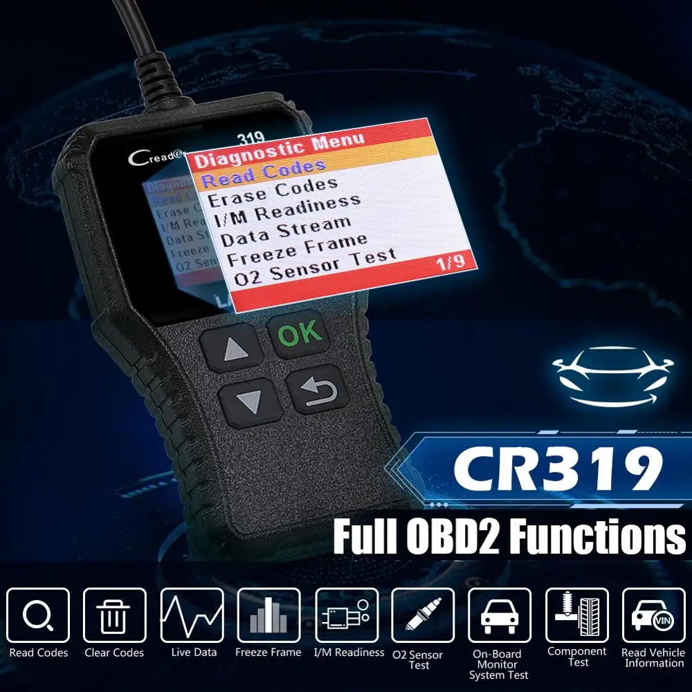 Диагностический сканер launch X431 Creader 319 CR3001 полностью OBD2 OBDII диагностический OBD 2 CR319