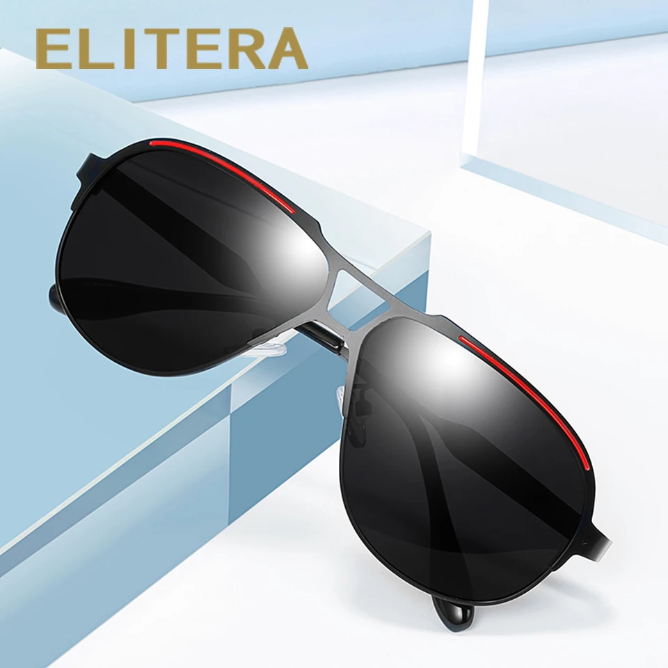 Goede ELITERA Brand Design Mannen Gepolariseerde Zonnebril Metalen mannen Zonnebril Rijden Plein Shades UV400 Mannelijke Eyewear Goggle
