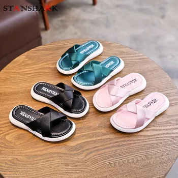 

2020 Summer New Girls Shoes Satin Flat Slippers Non-slip Kids Fashion Princess Shoes Sandals Big Kdis Casual Home Slippers 26-36