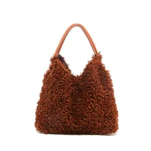 Большие зимние плюшевые сумки Хобо через плечо для женщин модная коричневая сумка подмышек меховые клатчи женские кожаные сумки Bolsa для женщин