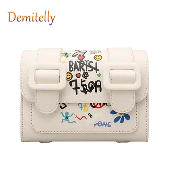 

Fashion Funny Graffiti Women's Small Square Bag Cartoon Cute Print Ladies Handbag Shoulder Messenger Bag Texture Pattern Wallet