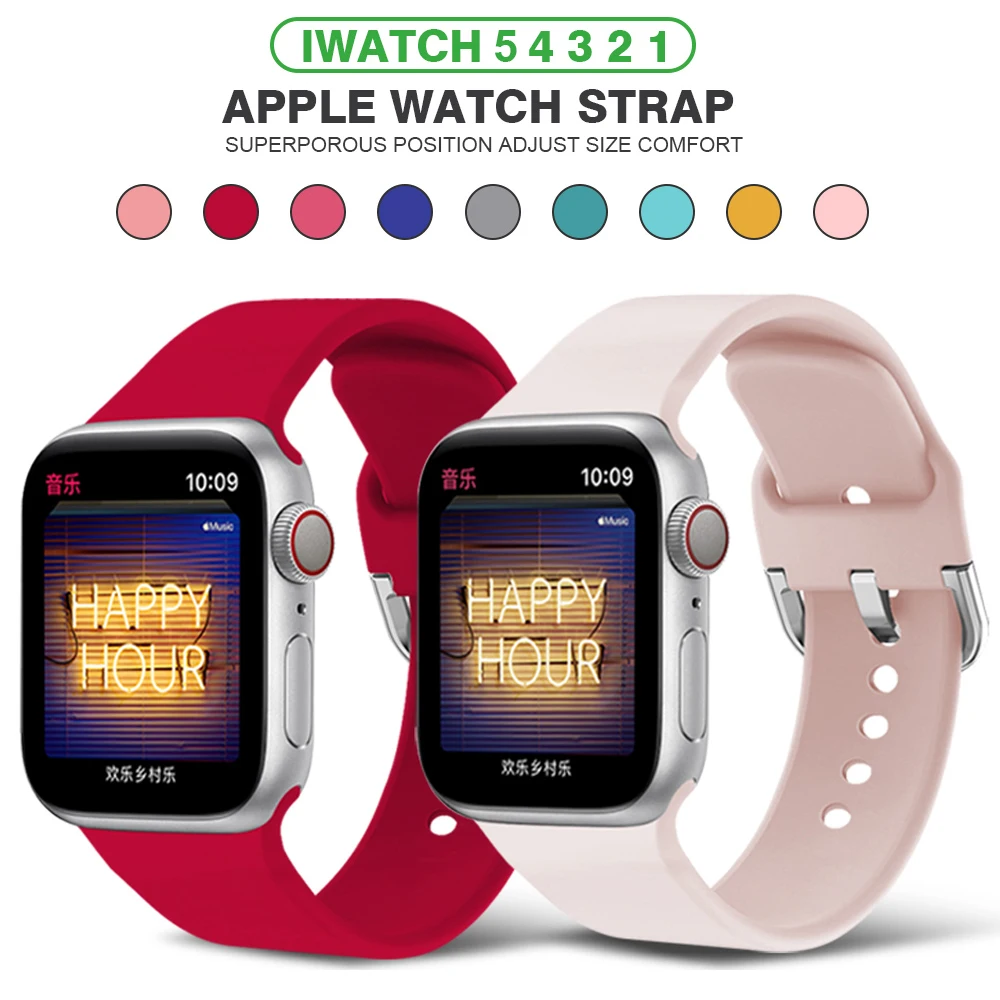 

Soft Silicone Apple Watch Band For Series5 44mm 40m For Smart iwatch strap Series 321 42mm 38mm Replace the bracelet accessories