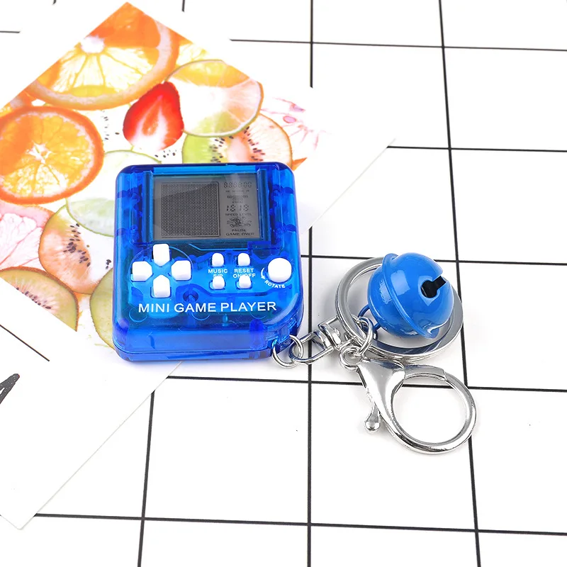 New Mini Classic Game Keychain Men Retro Nostalgic Children's Handheld Toy Tetris Key Chain Bell Car Key Ring Bag Charms Trinket - Цвет: Transparent blue