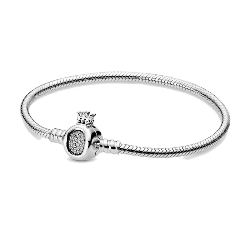 

Bead Charm Bangle Fit Original Moments Crown O & Snake Chain Pandora Bracelet Women DIY Jewellery Gift