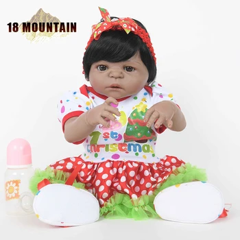 

55CM Realistic Black Skin Girl Baby Princess Doll Toys Full Silicone Body 22 Inch Reborn Babies Doll For Kids Birthday Xmas Gift