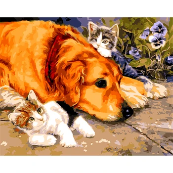 

Dog and Cat Theme Painting by Numbers with Combo Inner Frame Packed in Colorful Box with 4050 size Colorful Canvas and Brushs