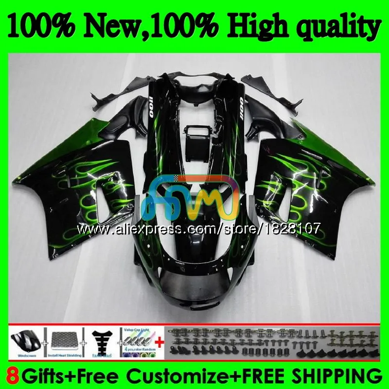 Корпус для KAWASAKI ZX-11R ZZR 1100ZZR1100 ZX11 R ZZR-1100 7BS. 54 ZX-11 зеленый пламя ZX 11R ZX11R 90 91 92 1990 1991 1992 обтекатель - Цвет: No. 1