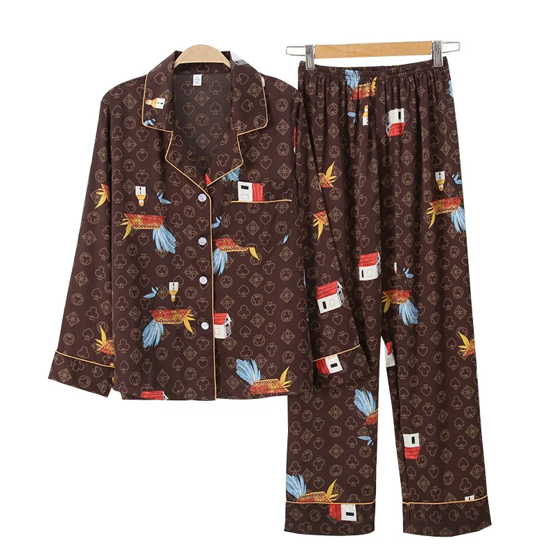 Coffe Color Sleepwear Silk Satin Pajamas Couple Set Long Button-Down Pyjamas  Suit Pijama Women Men Loungewear Plus Size Pj Set - AliExpress