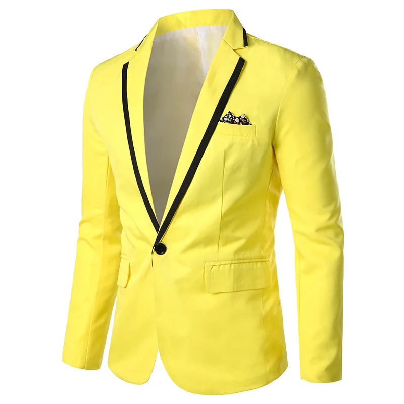yellow Модный мужской костюм, блейзеры, мужской модный приталенный однотонный пиджак, мужской деловой повседневный деловой Блейзер, 6 цветов на выбор - Цвет: yellow