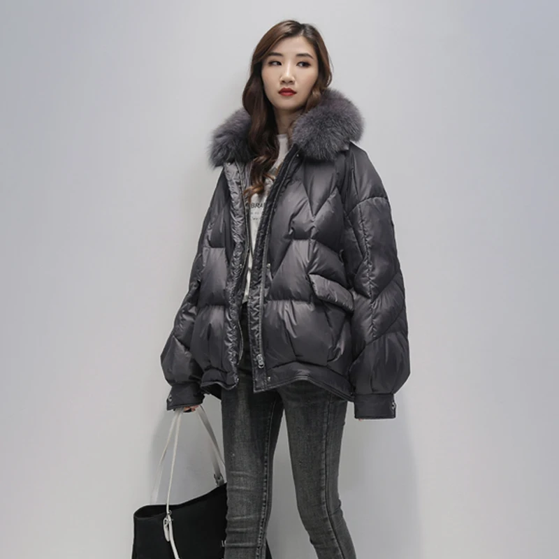 2021 Real Fox Fur Women White Duck Down Jacket Female Thick Warm Coat Good Quality Winter Loose Parka | Женская одежда