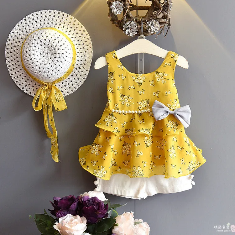 Модный комплект одежды для девочек; желтая рубашка без рукавов и шорты; комплект одежды для детей из 2 предметов; элегантные комплекты - Цвет: Хаки