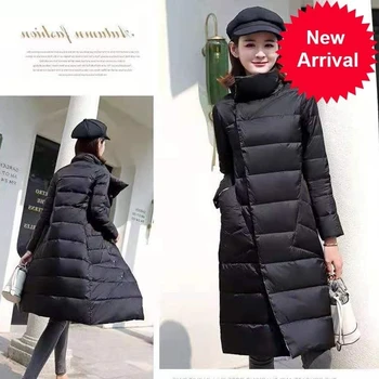 

Sided Women Double Down Long Jacket Winter Turtleneck White Duck Down Coat Double Breasted Warm Padded Parkas Snow coat