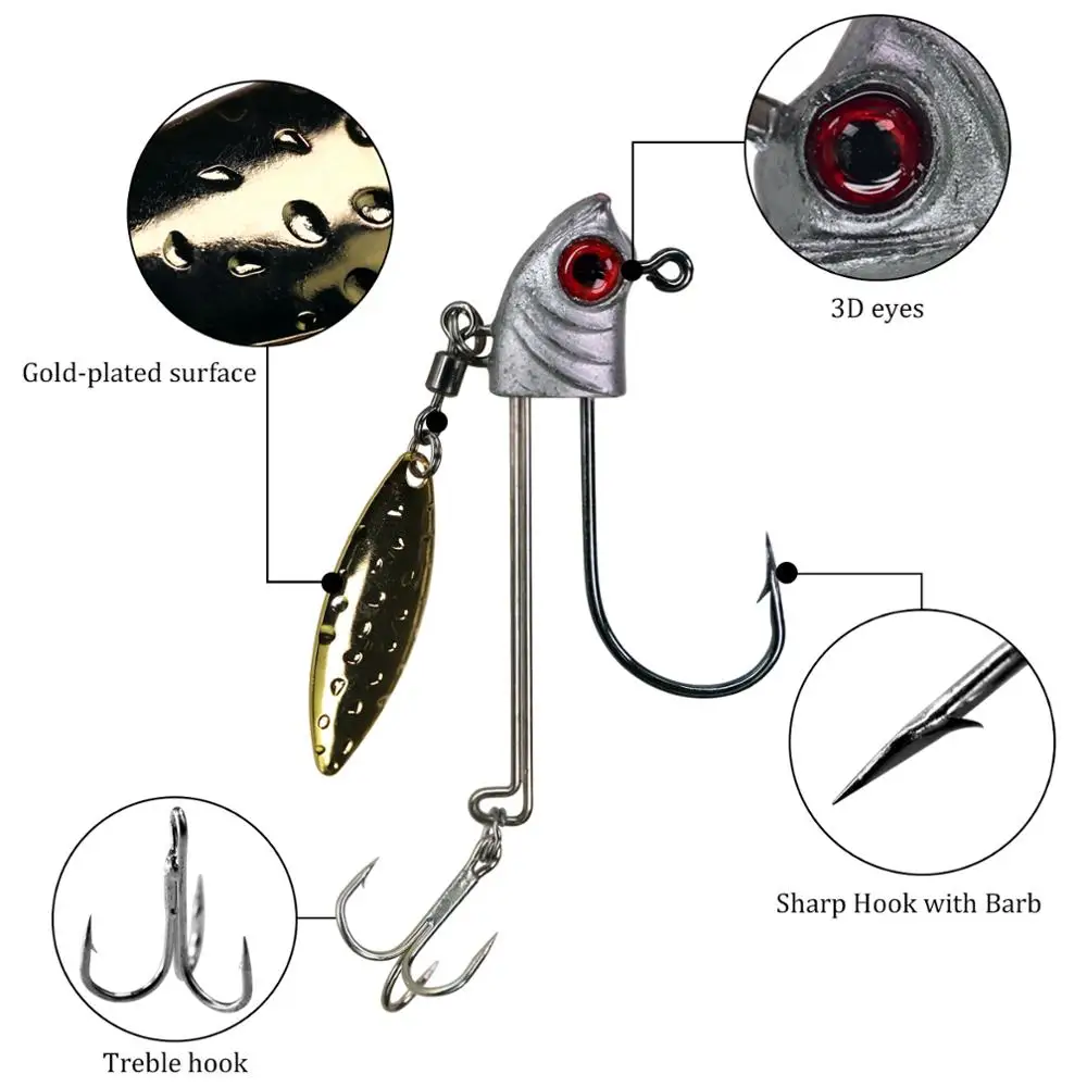 1 piece Jig Head Hook with Spinner Blades 7g 10g 17g Fish Lead Head  Fishhook Artificial Bait Lead Jig Hook For Soft Lure