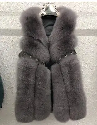 grey Жилет из натурального Лисьего меха, жилет средней длины, женская зимняя теплая одежда из натурального меха, из кусков овечьей кожи, тонкая верхняя одежда - Цвет: grey