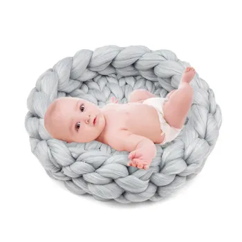 

Newborn Photogragh Props Baby Photogragh Mat Hand Woven Blanket 15.7 Inches Diameter Soft and Comfortable DIY Knit Rugs