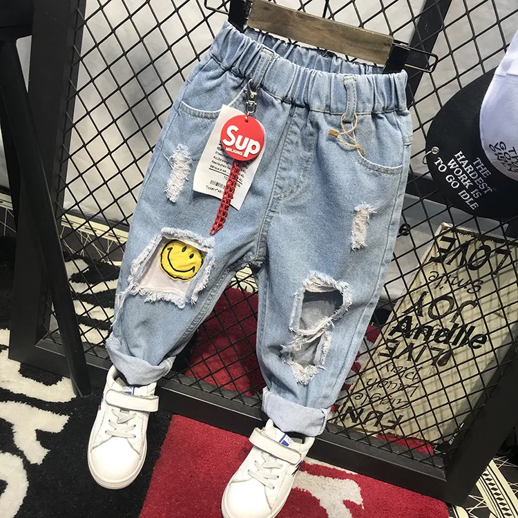 

Beth Item Childrenswear 2019 Autumn New Products BOY'S Smiley Decoration with Holes Jeans C12063