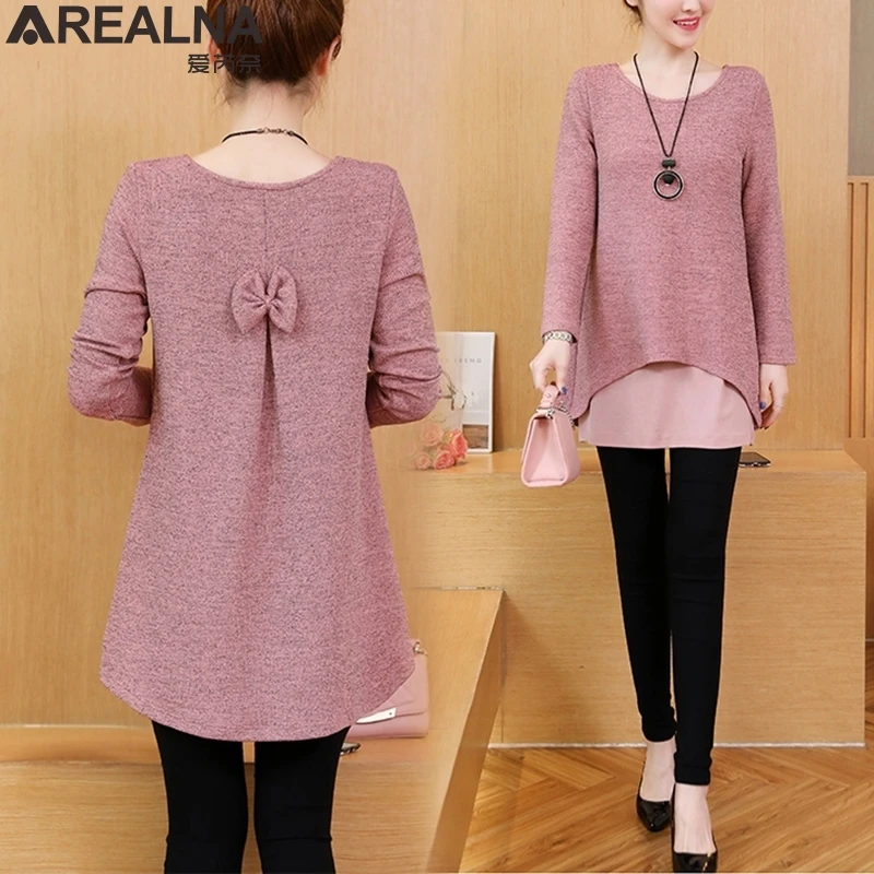 Kimono Womens Tops and Blouses Fake Two Pieces Patchwork Long Sleeve bow blouse shirt blusas Plus Size Tunic chemisier femme