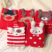 Linglewei/Новинка года; хлопковые рождественские носки; зимние утепленные детские Носки с рисунком; махровые носки-Тапочки