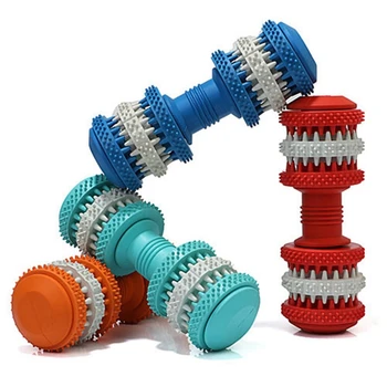 

Rubber Molar Dog Toys Clean Dumbbell Teething Stick Bite Toys Pet Dog Chew Toys Swivel Leakage Food