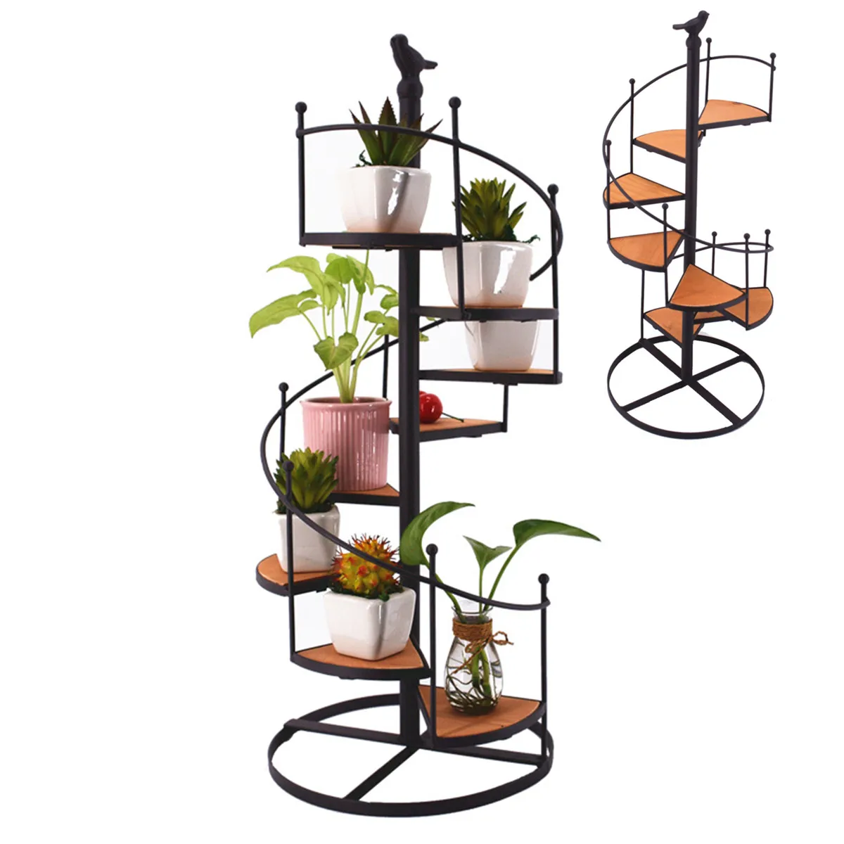 

8 layer Staircase Iron Plant Rack Metal Stand Plants Succulent Shelf Desktop Garden flower Modern Decorative With Wood Plates