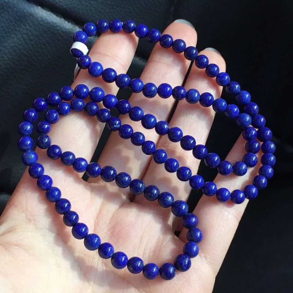 

5.3mm Real Natural Blue Lapis Lazuli Bracelet For Woman Lady Man Gemstone Crystal Stretch 108 Round Beads Necklace Jewelry AAAAA