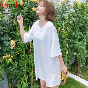 

hot sale oversize Tee Shirt 5 Solid Color Basic T-shirts Women Casual Summer cotton long Tops Korean Hipster White black T Shirt
