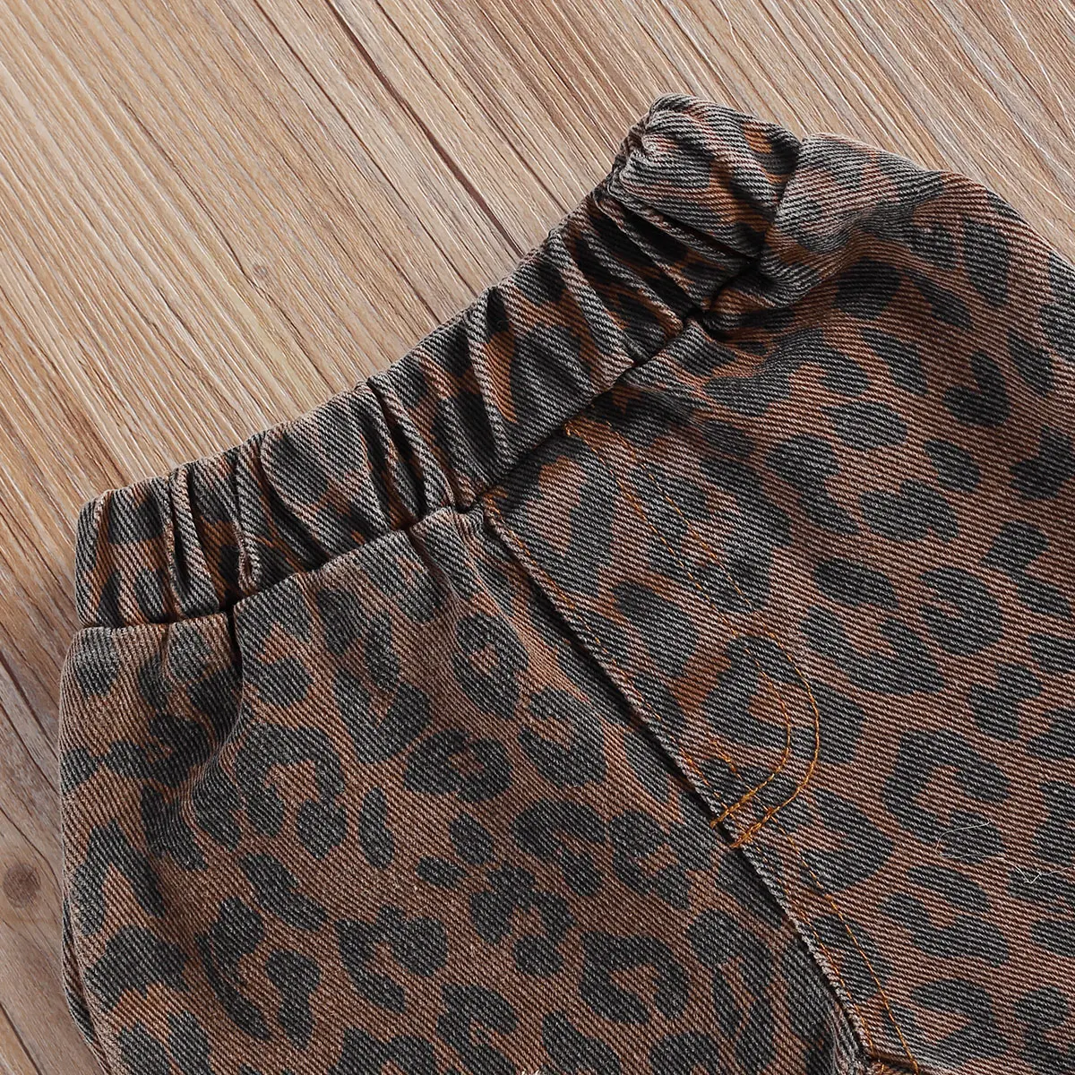 Toddler Baby Girls Flare Ripped Pants Leopard Printed Bell Bottoms Pants Infant Clothes Long Jeans Casual Children Trousers