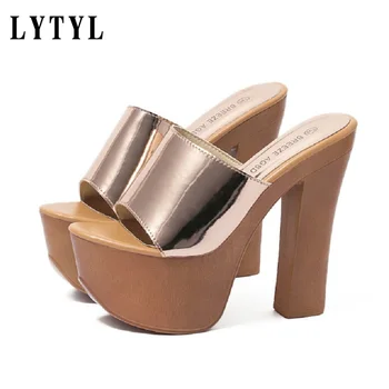 

New Europe and the United States with high-heeled sandals and slippers with wood flip-flops with fish mouth female sandals D-93