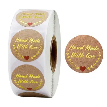 

500pcs/roll DIY Handmade with Love Stickers Wedding Kraft Round Seal Labels Scrapbooking Package