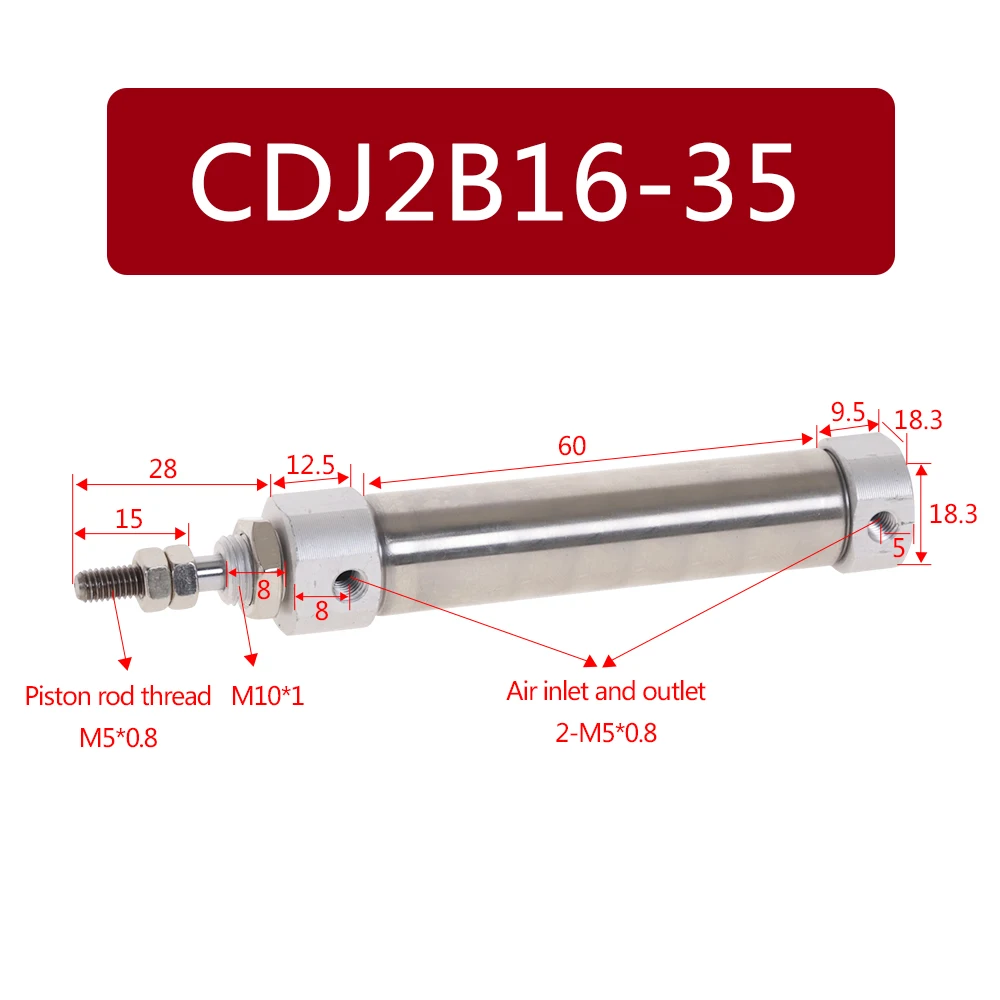 Fevas CDJ2B Type Mini Pneumatic Cylinder Double Acting Single Rod 16mm Bore 10~150mm Stroke Air Cylinder CDJ2B16 Color: 20mm Stroke, Specification: 16mm bore 