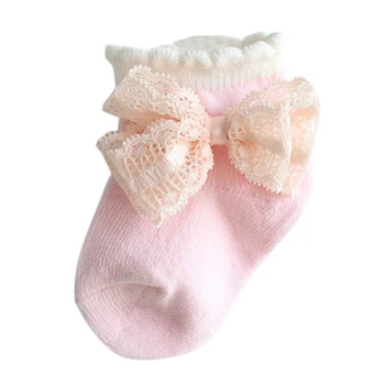 

Casual Baby Girl Cute Socks Bowknot Design Lace Cotton Short Socks Infant Children Newborn Socks 0-12M w