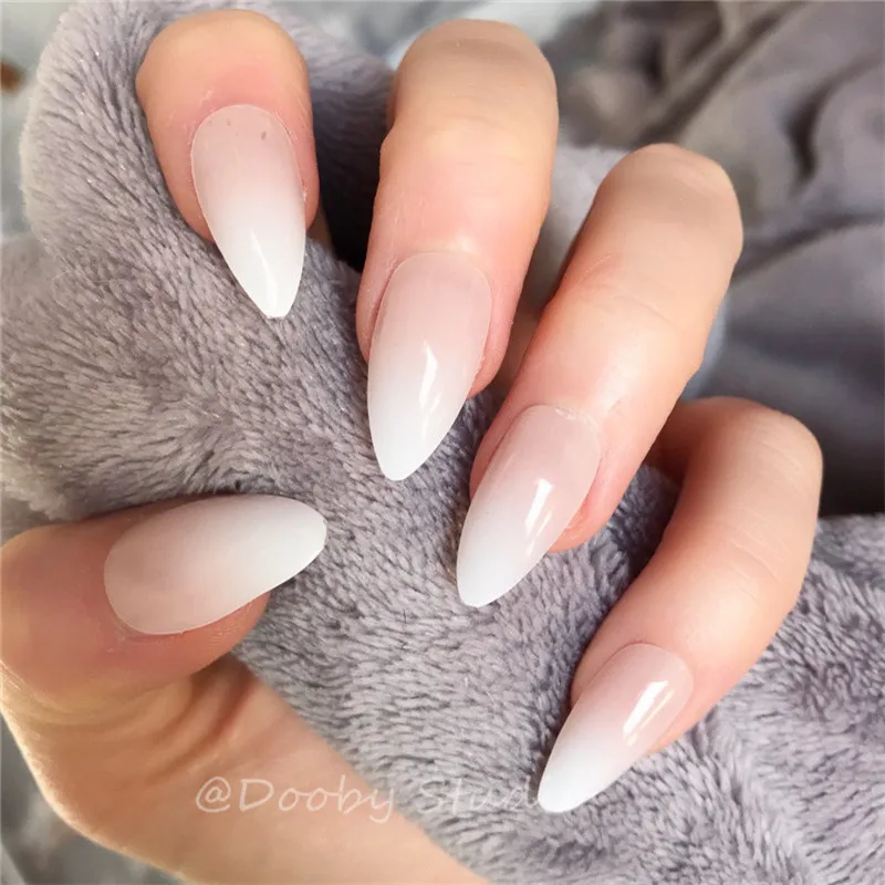 

Ombre Midi Long Stiletto Fake Nails Plastics Impress Press On Nails False Artificial Full Cover Tips Faux Ongles French Manucure