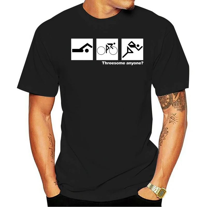 

2019 New Summer High Quality Tee Shirt Triathletes Threesome Cycle Swimmer Funny Mens Printed T-Shirt Cool T-shirt