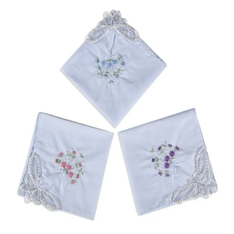  12pcs Random Color Womens Ladies Embroidered Lace Hankies Butterfly Hankerchiefs HYZ9180
