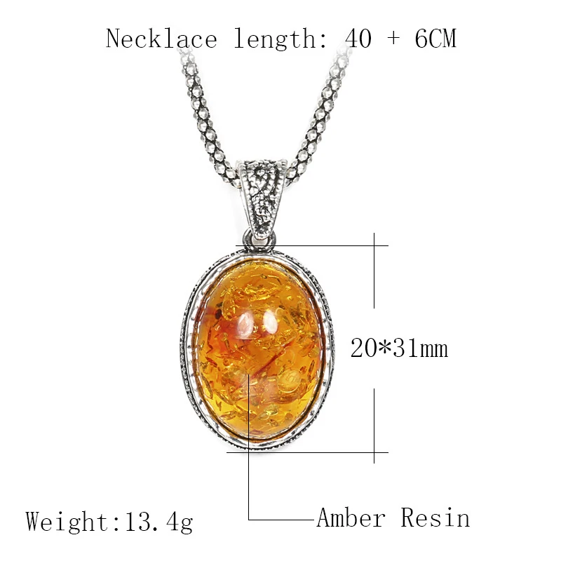 Kinel Luxury Simulated Ambers Necklace For Women Tibetan Silver Oval Flower Pendant Ethnic Wedding Boho Jewelry - Image 2