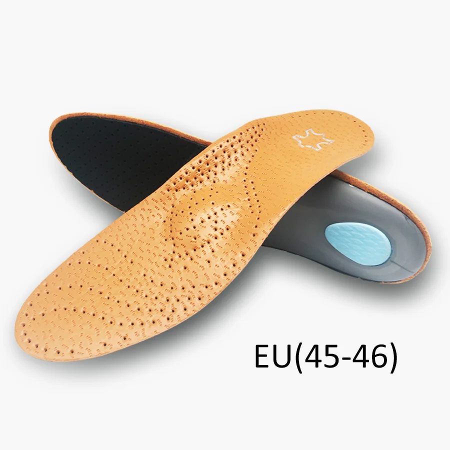 Кожаная ортопедическая стелька для плоскостопия, поддержка свода стопы, ортопедическая обувь, стельки для ног для мужчин и женщин и детей, бычья нога - Цвет: EU(45-46) 29cm