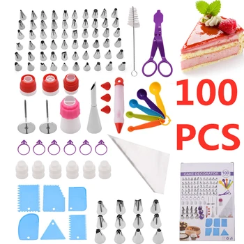 

100pcs/Set DIY Cake Decorating Kit Cake Turntable Set Piping Tip Pastry Icing Bag Nozzles Kitchen Cake DIY Baking Pastry Tools