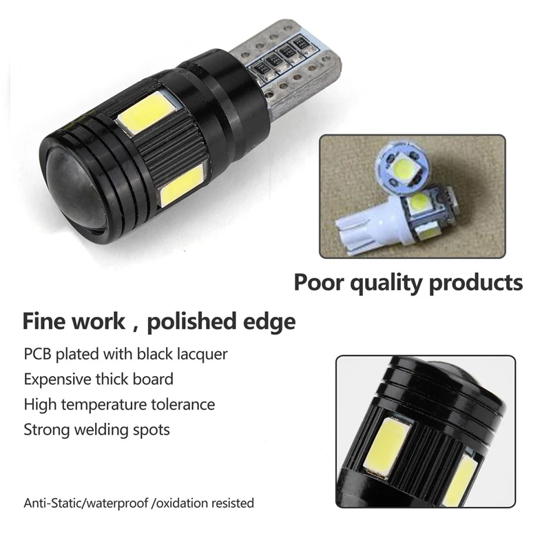2 Pcs Canbus T10 LED Light 5730 6SMD Error Free 12V Bulbs W5W 168 194 Lens 6000K