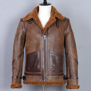 

2020 Fur One Air force flight Sheepskin Genuine Leahter Men Wool Liner Bomber Jacket Shearling Winter Coat